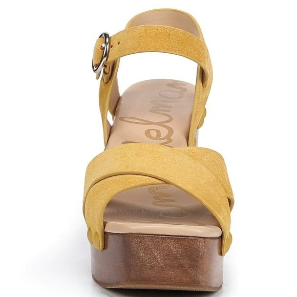 🆕 SAM EDELMAN Josefine Platform Block Heel Sandal Shoes Mustard 9 - Picture 6 of 13